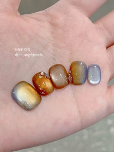 Handmade Cat Eye Nail Art Stickers Autumn Winter Candy Colored Wearable False Nails Amber Fading Meralization Beauty Tools