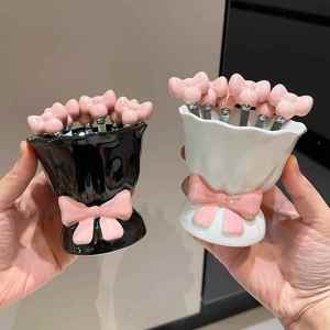 New Home 100pcs Butterfly Knot Ceramic Stainless Steel Fruit Fork Luxury Premium Feel 2025 New Model Reusable Dining Utensils