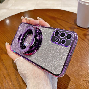 Samsung A52 Magnetic Absorption Phone Case Gradient Sparkle Powder Electroplating Transparent Protective Cover Full Protection Anti-Fall Luxury Creative Fashion Womens Shell Trendy