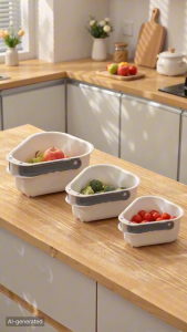 LOCAUPIN Foldable Handle Colander Draining Basket Food-Grade Vegetable & Fruit Strainer Space-Saving Triangle Basket