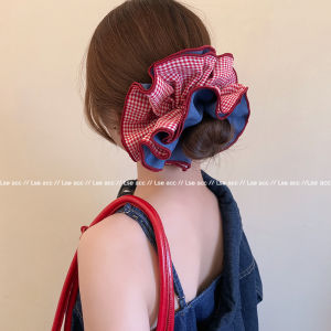 ผ้าลายสก็อตสีบล็อกสไตล์อังกฤษสไตล์เกาหลี ยางรัดผมสี่ชั้น ยางรัดผมหางม้า ผ้าฝ้าย สำหรับผู้หญิง รัดผม รัดผม รัดผม