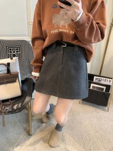 High Waist A-Line Mini Skirt Womens Fashionable Woolen Autumn Winter New Style Bodycon Short Skirt Casual Polyester Fiber