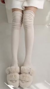 ZEO 1Pair Women Thick Cotton Long Girls Long Tube School Socks Black/White/Gray