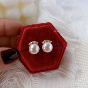 Natural water Pearl Earrings Womens 925 Sterling Silver Elegant And Delicate Pearl Studs Fashionable Jewelry Accessory