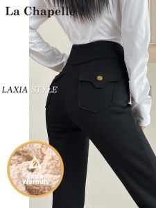 La Chapelle | Black Lamb Fur Trousers High Waist Slim Fit Insulated