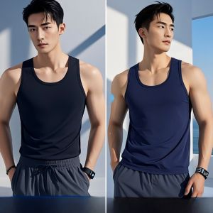 ROMON | Lormen Mens Sleeveless T-Shirt Modal Sport Ice Silk Quick Dry Thin Base Shirt Summer Business Casual Round Neck Top