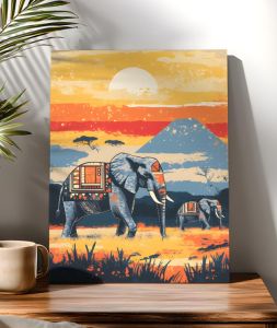 Tranh Tô Màu Theo Số - Voi Di Cư Trên Vải Bố Dành Cho Người Lớn - Bộ Dụng Cụ Vẽ Tranh Kỹ Thuật Số