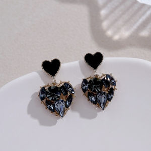 Black Zirconia Lovely Heart Drop Wedding Bridal Earrings for WomenBridesmaidsBrides Crystal Dangle Earrings Jewelry