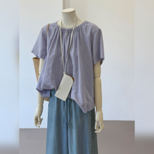 YUFUQING | French Vintage Round Neck Short Sleeve Shirt Womens Stylish Sweet Commute Top Purple Color Summer New Fashion High Waist Pants