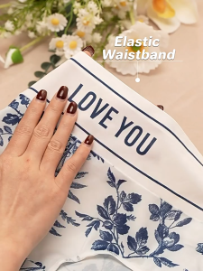 กางเกงในผู้หญิงลายดอกไม้สไตล์บ๊อกเซอร์ ผ้าฝ้ายนุ่ม สีขาว เอวสูง ใส่สบาย