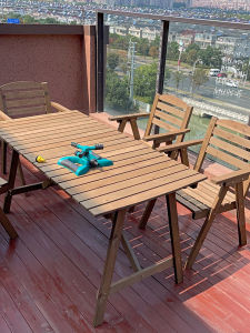 Outdoor Table and Chair Set for Courtyard Bed & Breakfast Solid Wood Casual Tea Table Outdoor Stall Folding Table Bench Table