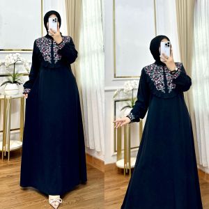 Nura Collection Official - Kayla Bordir - Gamis Bordir Bahan Twill - Baju Gamis Wanita Model Terbaru Bahan Katun Twill - Gamis Bordir Kekinian