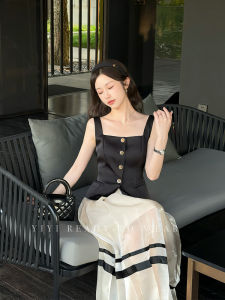 Elegant Encounter French Style Small Fragrance Wind Set Summer Womens New Vest Semi-skirt Two-piece Polyester Fiber Button