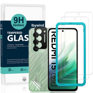 Ibywind cho Xiaomi Redmi 15 5g miếng bảo vệ màn hình (Gói 2) với 1PC bảo vệ ống kính kim loại 1PC sợi carbon miếng phim dán sau phụ kiện lắp đặt dễ dàng