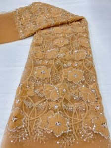 AT2815 Nigerian Groom Lace Fabric With Sequin 2026 Hig-End Luxury Embeoidery French Beads Mesh Fabric For Wedding Dress Party