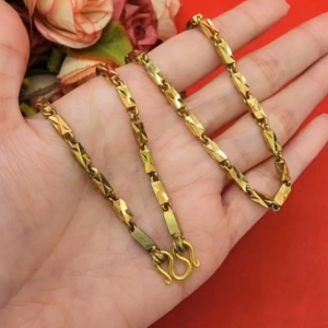 สร้อยคอทองเหลืองโบราณ(งานดิบ) ลายปล้องเหลี่ยมตัดลาย ความยาว 24 นิ้ว ไม่ได้ชุบ สร้อยวินเทจ ใส่อาบน้ำได้ พร้อมส่ง #vintage