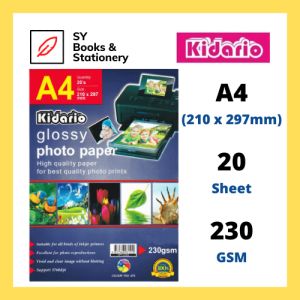 Kidario A4 Water Resistant Glossy Photo Paper 20 Sheets 230gsm / Kertas Photo