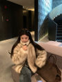 Meng Jia Nan Vtg Rebellious Miss Fox Fur Gradient Zipper Stand Collar Ring Boar Leatherette Women's Fashion Winter Coat. 