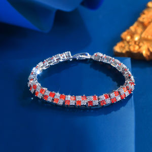 Sequito tinh tế hiện đại cô dâu đồ trang sức Pave thiết lập aaaaa công chúa Zirconia cắt hình khối nhiều màu Vòng tay chuỗi kim cương B394
