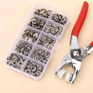 【Ready Stock 】Plier Tool+50/100 Set Metal Sewing Buttons Hollow Solid Five-claw Buckle Metal Snap Buttons for Installing Clothes DIY Craft
