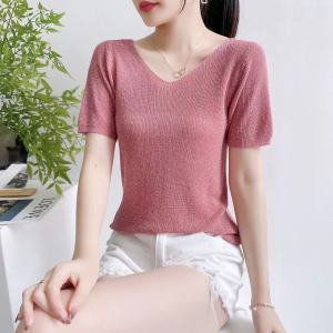 เสื้อไหมพรมแขนสั้นวิ้งเสื้อใหมพรมคอวีผ้าทอผสมกลิตเตอร์ตัว