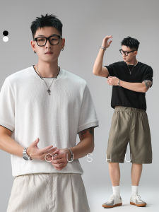 Colorful Collar Design Knit Short Sleeve T-Shirt Men