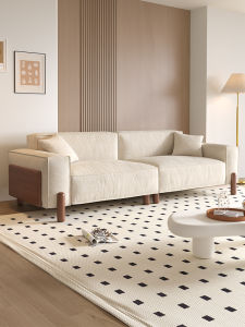 Vintage Style Tofu Shape Creamy Fabric Sofa