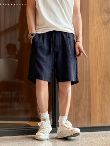 Retro Japanese Style Mens Casual Shorts Breathable Beach Pants Loose Straight Leg Five-Quarter Length Fashionable Summer Wear