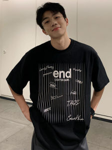 Loose Fit American Style Short Sleeve T-Shirt Mens Spring Summer Casual Sweatshirt Black Heavyweight Shoulder High Street