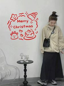Christmas Cartoon Decorative Wreath Window Sticker Shop Window Glass Decal Atmosphere Arrangement New Year Simple Modern Style PVC Wall Decal
