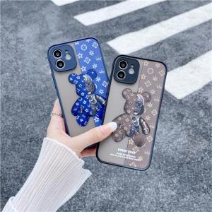 CrashStar Fashion Bear Straight Edge Skin-friendly Hard Shockproof Phone Case For iPhone 15 14 Pro Max Plus 13 12 11 Pro Max XR X XS Max 8 + 7 Plus Frosted Matte Phone Cover Casing Shell With Full Cover Camera Protection