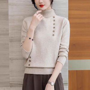 Áo Len Cổ Cao Dày Dặn Cho Nữ Mùa Thu Đông Áo Len Dệt Kim Ấm Áp Thoải Mái Áo Khoác Ngoài Thường Ngày Áo Len Cổ Tròn