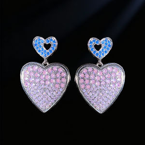 SEQUITO Delicate Ear Decoration Pave Round Gradient Color AAAAA Cubic Zirconia Love Heart Gold Plated Ladies Drop Earrings for Daily SE1009