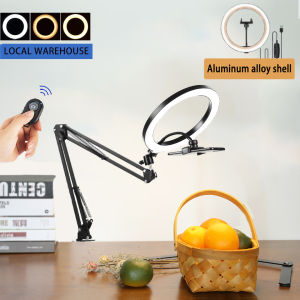 LED Aluminum Alloy Selfie Ring Light Phone Stand With Folding Arm  Fill Light Dimmable Photography RingLight For YouTobe