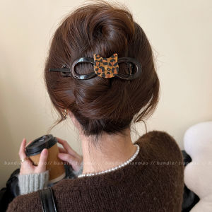 Cute Cat Leopard Print Twisted Hair Clip Womens Elegant New Back of Head One Word Bun Hair Accessory Korean Style Hair Gripper