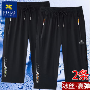 Dandy Paul Men Ice Silk Cropped Pants Summer Thin Quick-Drying Sports Plus Size Elastic Loose Straight Casual Pants