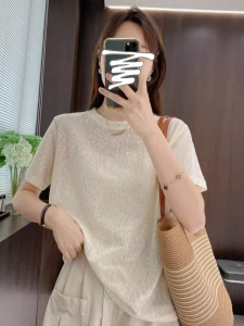 Áo Thun Nữ Tay Ngắn Mùa Hè Cỡ Lớn Họa Tiết Hoa Nhỏ Thời Trang Công Sở Cổ Tròn Thường Ngày Chất Liệu Khác