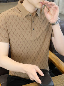 Summer Mens Polo Shirt Short Sleeve Ice Silk Cotton Casual Half Sleeve Turn-down Collar Top High-end Breathable Fashionable Streetwear