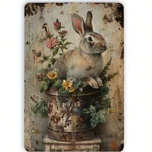 CIFbuy | Country Garden 8x12 Inch Metal Tin Sign Vintage Easter Bunny Wall Art Retro Farmhouse Kitchen Decor
