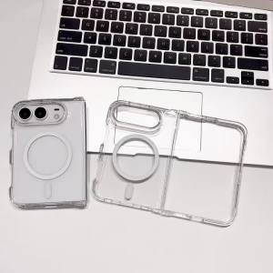 Luxury Clear Foldable Acrylic Magnetic Phone Case For iPhone Duo For MagSafe Wireless Charge Shockproof Non Yellowing Cover