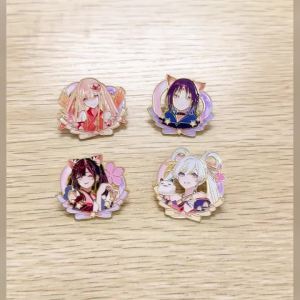 Bandai | 4Pcs Cute Anime Girl Enamel Pins Set Kawaii Cartoon Character Metal Lapel Brooches for Clothing Bag Decorative Cosplay Badges
