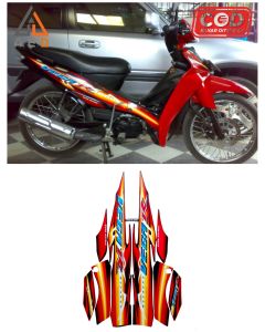 Striping Stiker Lis Les Body Motor Yamaha Vega R New 2007 Merah Hitam Standar Full Set