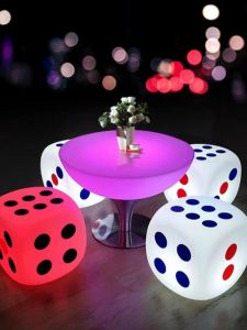 Glowing Cube Dice Stool Outdoor Rechargeable Bar Chair Colorful Remote Control Entertainment Furniture Stool for Party Activities