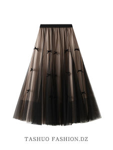 High Waist A-Line Skirt Womens Spring Summer 2025 New Design Sensation Slimming Net Gown Midi Skirt Butterfly Knot Commute Style