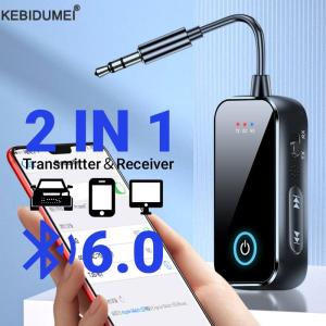 Upgraded Bluetooth 6.0 AUX Receiver Transmitter 3.5MM With Mic HiFi Stereo Music Wireless Audio Adapter For TV PC Airplane Car