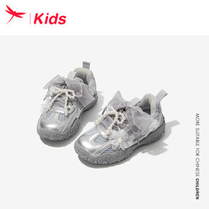 Red Dragonfly Princess Dad Sneakers Silver Color Childrens Running Shoes Low Top Mesh Ultrafiber Breathable Shock Absorption