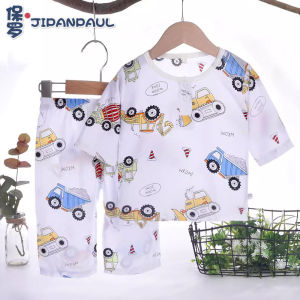 Childrens Summer Cotton Silk Sleepwear Set Thin Short Sleeve Home Clothes for Boys And Girls Comfortable Breathable Pajamas