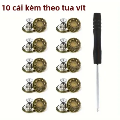 Bộ 10 Nút Kim Loại 17mm Dùng Thay Thế Cho Quần Jean Không Cần May Bộ Nút Vít Có Thể Tháo Rời Khóa Quần Jean Không Cần Đóng Đinh Phụ Kiện Sửa Quần Áo