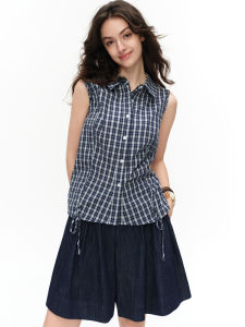 DUSHU | Design Plaid Sleeveless Shirt for Women