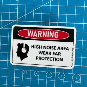 Warning High Noise Area. Wear Ear Protection Muff Cover. Loud Sound Hazard. Sticker Sign Danger Caution Signage Label.